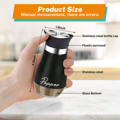 2pcs/Set Salt And Pepper Shaker Set, Condiment Jars, Storage Containers, Salt Cellar, For Home Kitchen, Restaurant, Outdoor Picnic, 4 Oz Bottom Glass Salt And Pepper Bottles With Stainless Steel Lids