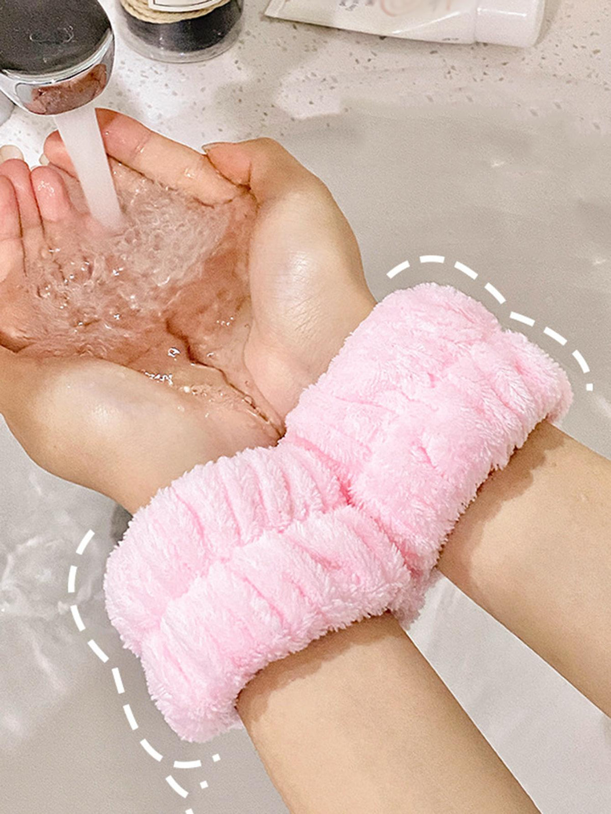 2pcs Solid Bath Wrist Band, Simple Plain Color Absorb Water Wristbands For Washing Face, Female hygroscopic wrist guard, makeup sports sweatband, prevent water from flowing out, for face washing, hand