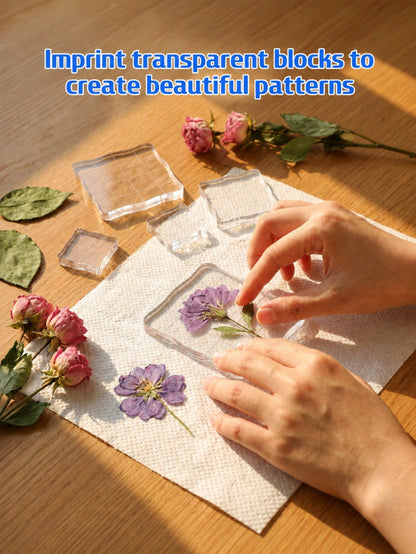 3/5pcs Acrylic Stamp Base, Multiple Sizes Transparent Stamp Blocks With Grid Lines, Suitable For Handmade Crafts, Essential Decorative DIY Stamp Tool (Lace Edge)