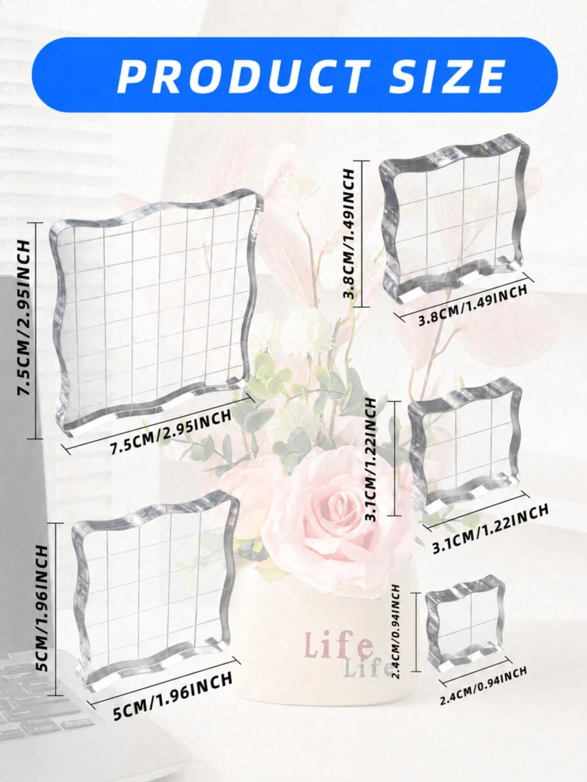 3/5pcs Acrylic Stamp Base, Multiple Sizes Transparent Stamp Blocks With Grid Lines, Suitable For Handmade Crafts, Essential Decorative DIY Stamp Tool (Lace Edge)