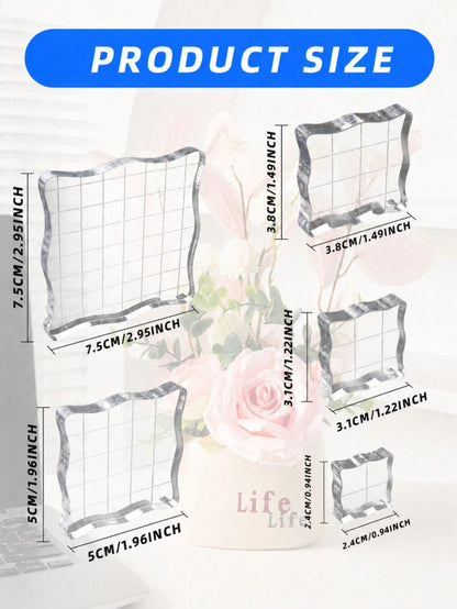 3/5pcs Acrylic Stamp Base, Multiple Sizes Transparent Stamp Blocks With Grid Lines, Suitable For Handmade Crafts, Essential Decorative DIY Stamp Tool (Lace Edge)