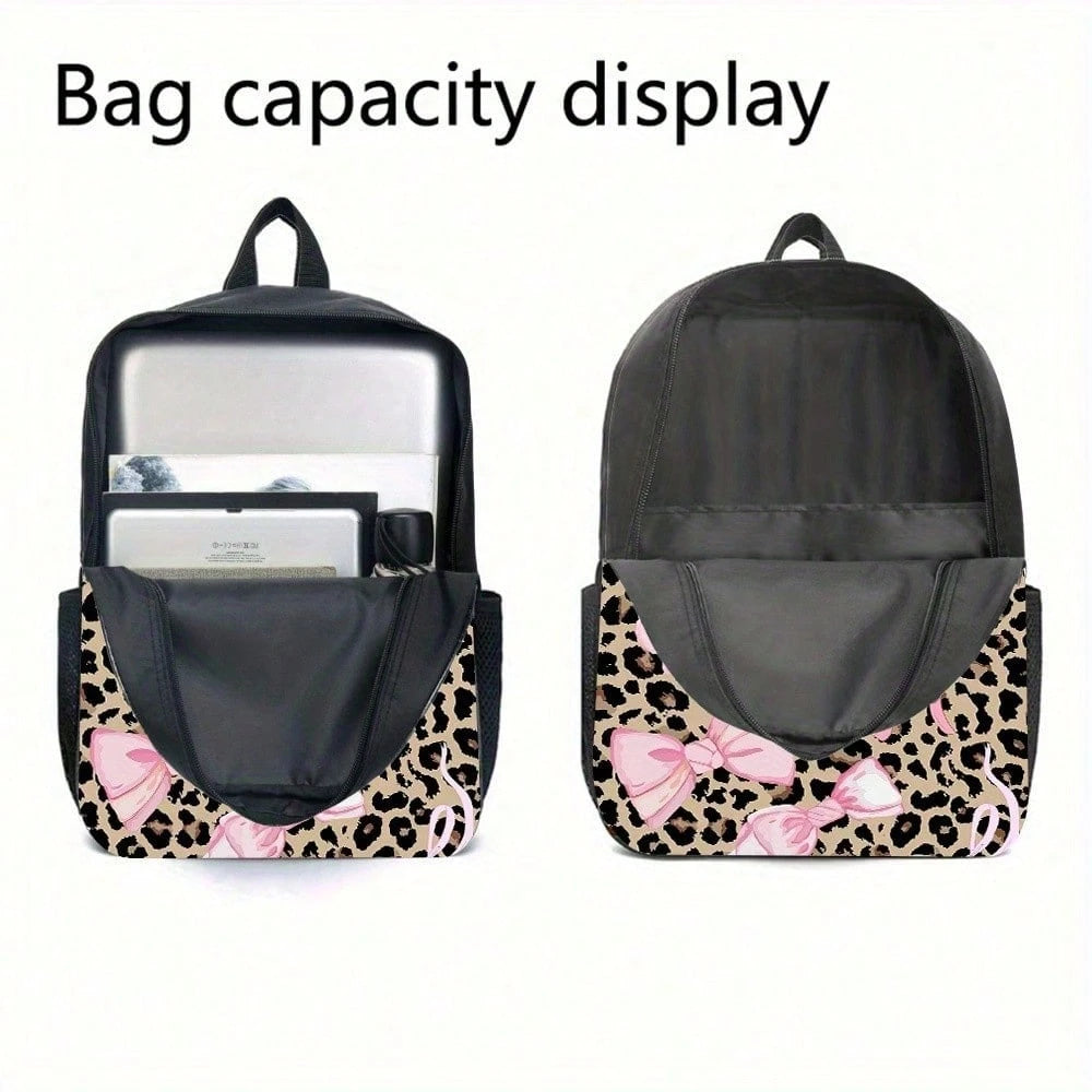 3pcs Leopard Print Backpack Set- Large Capacity Double Shoulder Bag, Handbag & Lunch Box With Adjustable Straps, Lightweight & Durable For Daily Commute, Casual Style, Backpack For School, Playful De