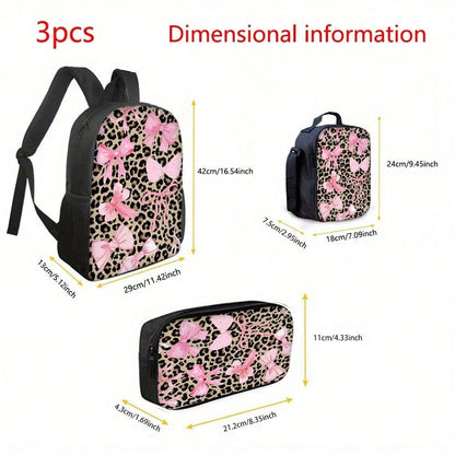 3pcs Leopard Print Backpack Set- Large Capacity Double Shoulder Bag, Handbag & Lunch Box With Adjustable Straps, Lightweight & Durable For Daily Commute, Casual Style, Backpack For School, Playful De