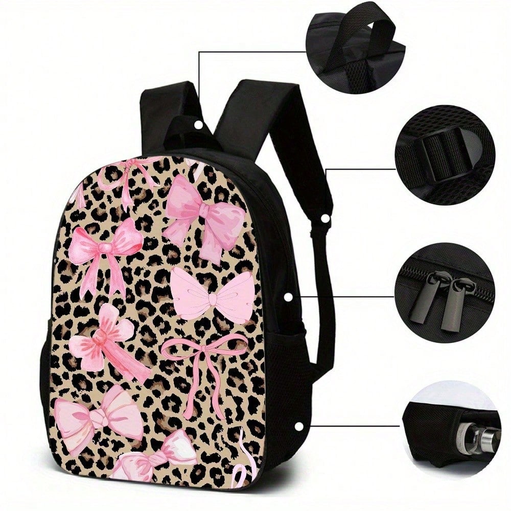3pcs Leopard Print Backpack Set- Large Capacity Double Shoulder Bag, Handbag & Lunch Box With Adjustable Straps, Lightweight & Durable For Daily Commute, Casual Style, Backpack For School, Playful De