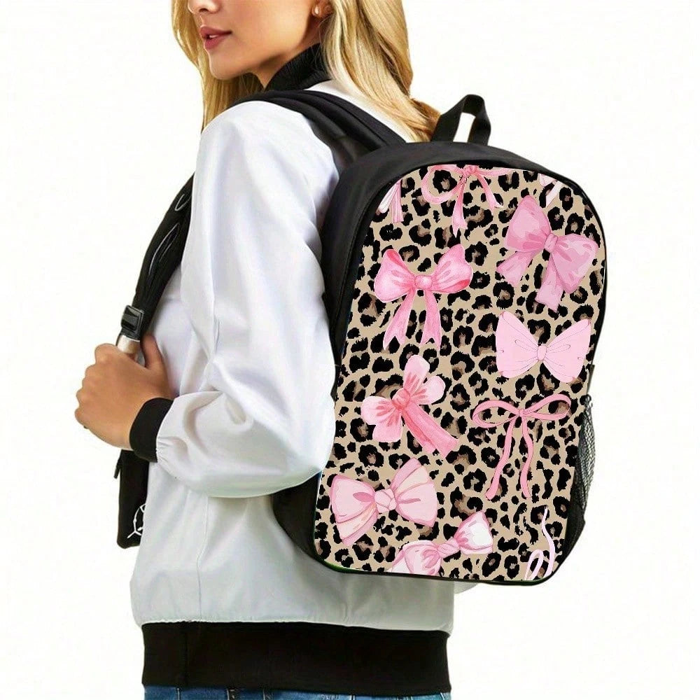 3pcs Leopard Print Backpack Set- Large Capacity Double Shoulder Bag, Handbag & Lunch Box With Adjustable Straps, Lightweight & Durable For Daily Commute, Casual Style, Backpack For School, Playful De