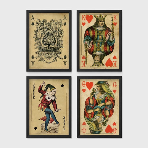 Set of 4 framed prints, French-style illustrated floral posters: "Fleurs et Feuilles" abstract flower vase illustration; "Galerie de Fleurs" illustration of a woman with flowers; "Le Jardin" wildflower garden illustration; and "Saison du Marché" pink flower illustration — unframed