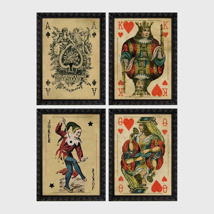 Set of 4 framed prints, French-style illustrated floral posters: "Fleurs et Feuilles" abstract flower vase illustration; "Galerie de Fleurs" illustration of a woman with flowers; "Le Jardin" wildflower garden illustration; and "Saison du Marché" pink flower illustration — unframed