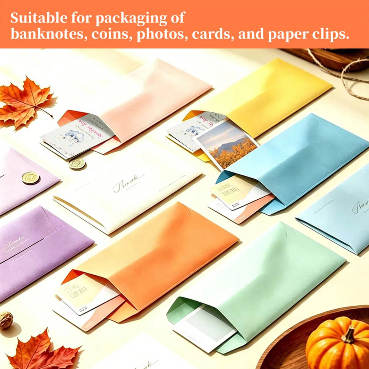 50 Pack Self Sealing Colored Money Envelopes Protection, Colorful Envelopes For Cash, Payroll, Money Saving, Coins, Currency, Macaron Colors Letter For Mailing, Birthday, Party, Friends Gathering, Tha