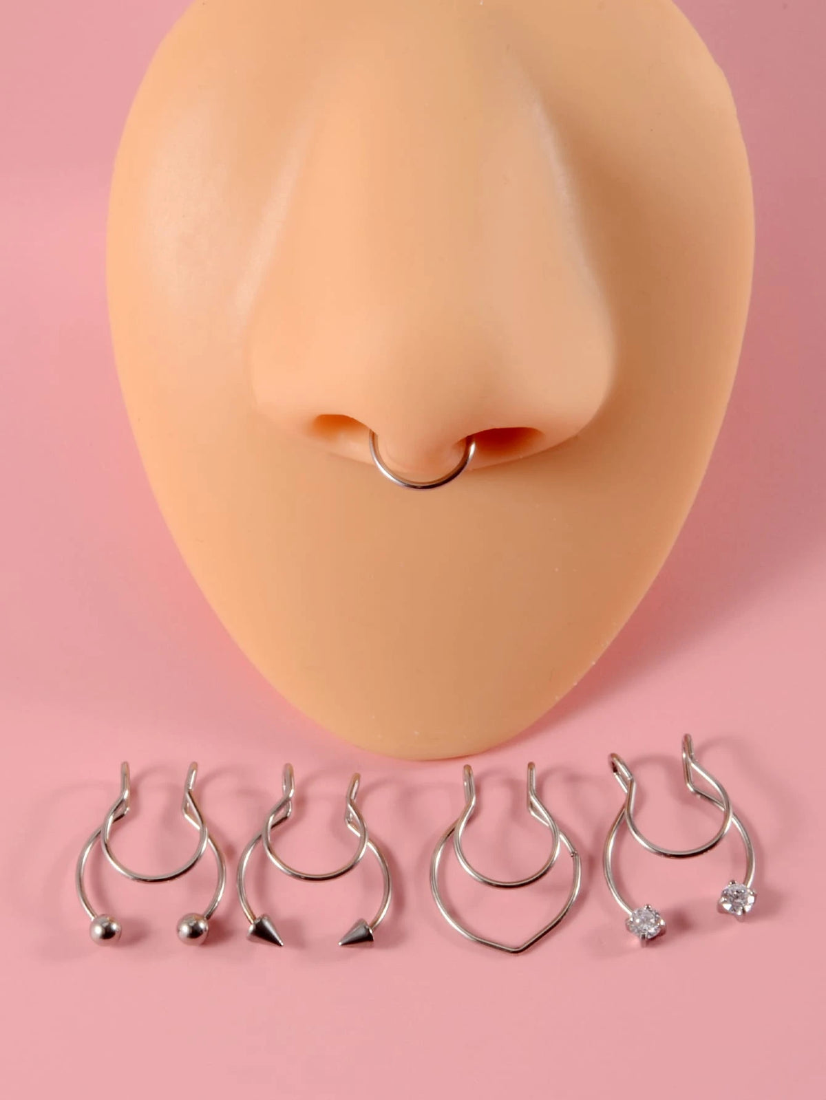5pcs/Set Stainless Steel, Simple & Stylish Rhinestone Detail Nose Cuff For Women And Men, Punk Non Piercing, A Fashionable Body Jewelry Gift For Any Occasion