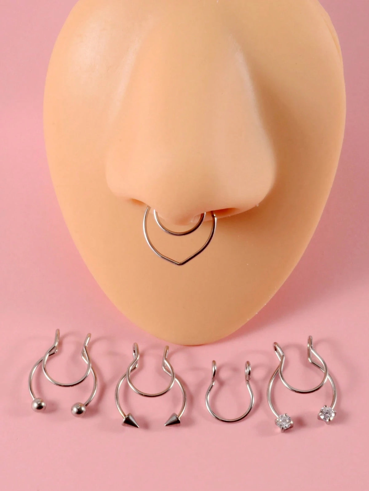 5pcs/Set Stainless Steel, Simple & Stylish Rhinestone Detail Nose Cuff For Women And Men, Punk Non Piercing, A Fashionable Body Jewelry Gift For Any Occasion