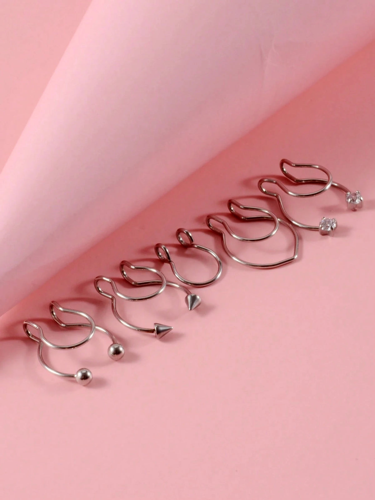 5pcs/Set Stainless Steel, Simple & Stylish Rhinestone Detail Nose Cuff For Women And Men, Punk Non Piercing, A Fashionable Body Jewelry Gift For Any Occasion