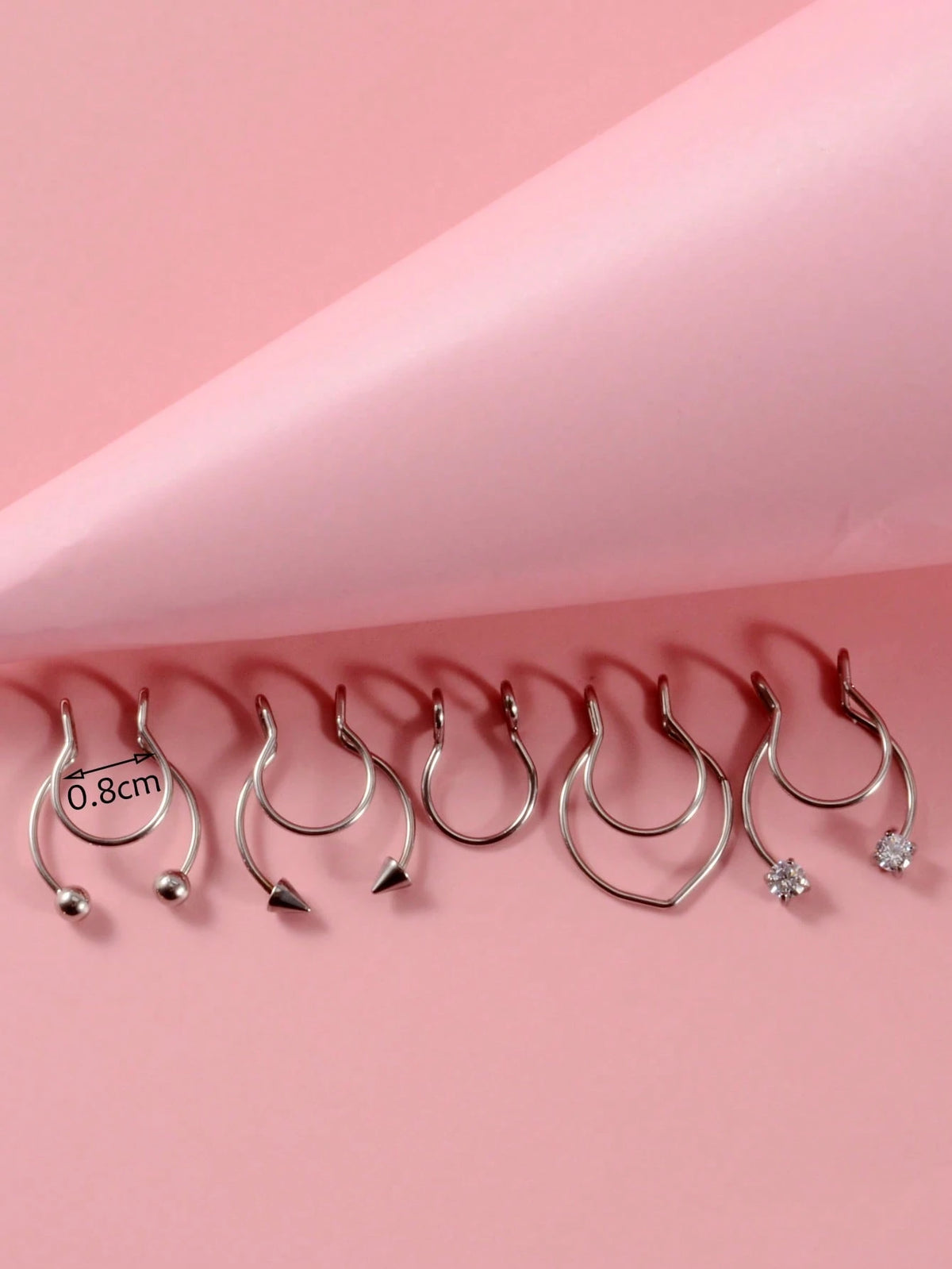 5pcs/Set Stainless Steel, Simple & Stylish Rhinestone Detail Nose Cuff For Women And Men, Punk Non Piercing, A Fashionable Body Jewelry Gift For Any Occasion