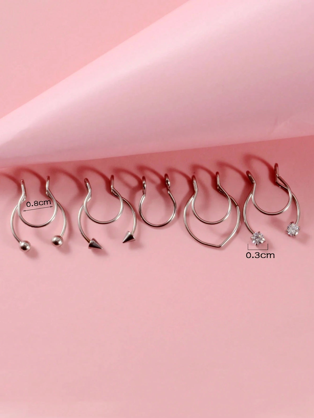 5pcs/Set Stainless Steel, Simple & Stylish Rhinestone Detail Nose Cuff For Women And Men, Punk Non Piercing, A Fashionable Body Jewelry Gift For Any Occasion