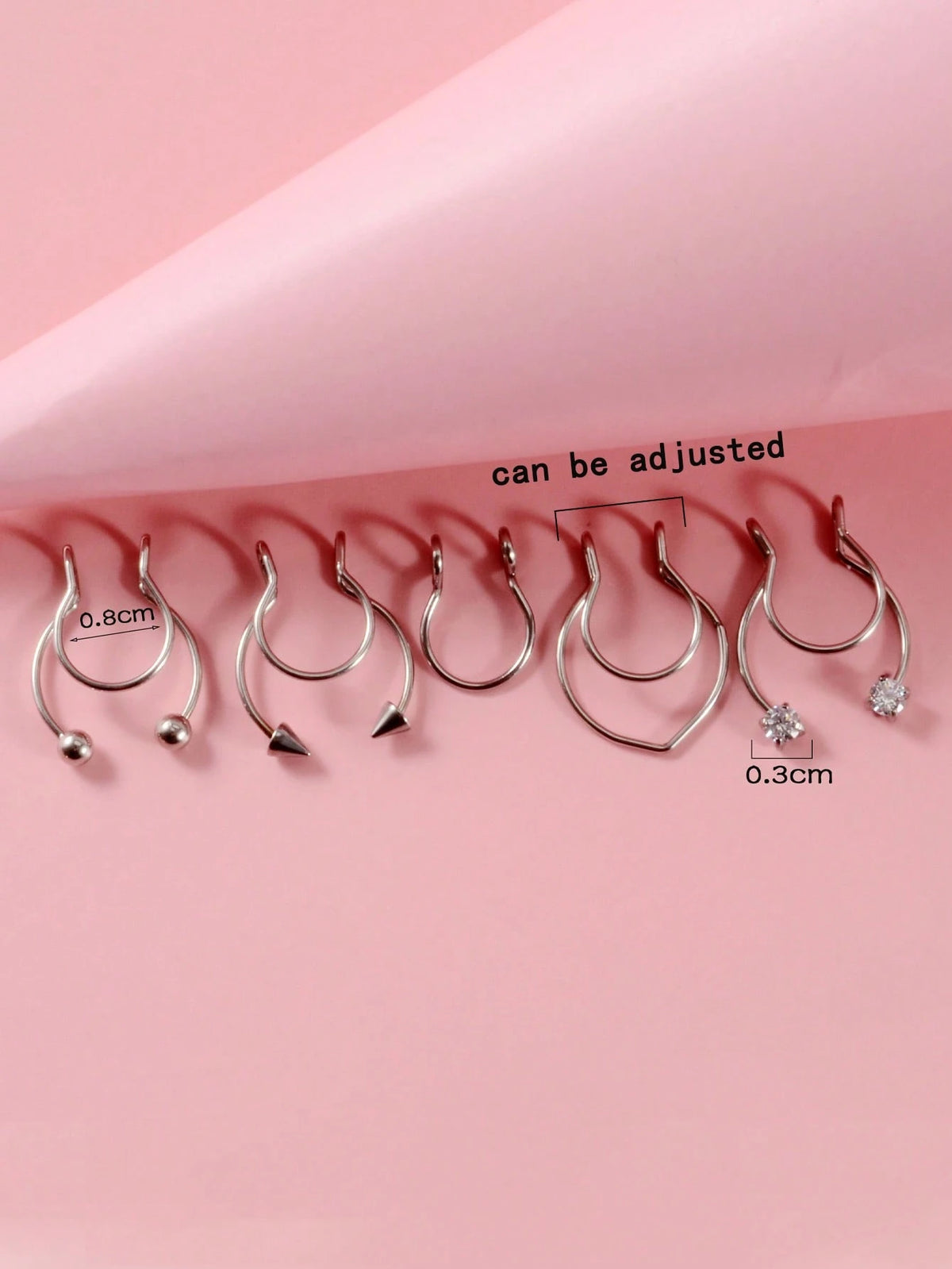 5pcs/Set Stainless Steel, Simple & Stylish Rhinestone Detail Nose Cuff For Women And Men, Punk Non Piercing, A Fashionable Body Jewelry Gift For Any Occasion