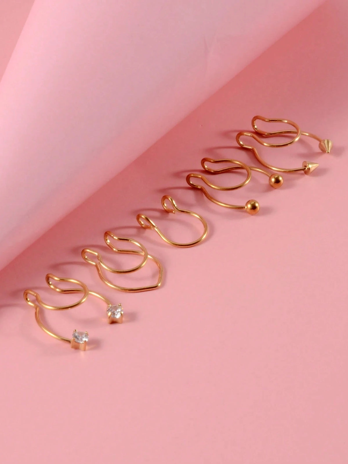 5pcs/Set Stainless Steel, Simple & Stylish Rhinestone Detail Nose Cuff For Women And Men, Punk Non Piercing, A Fashionable Body Jewelry Gift For Any Occasion