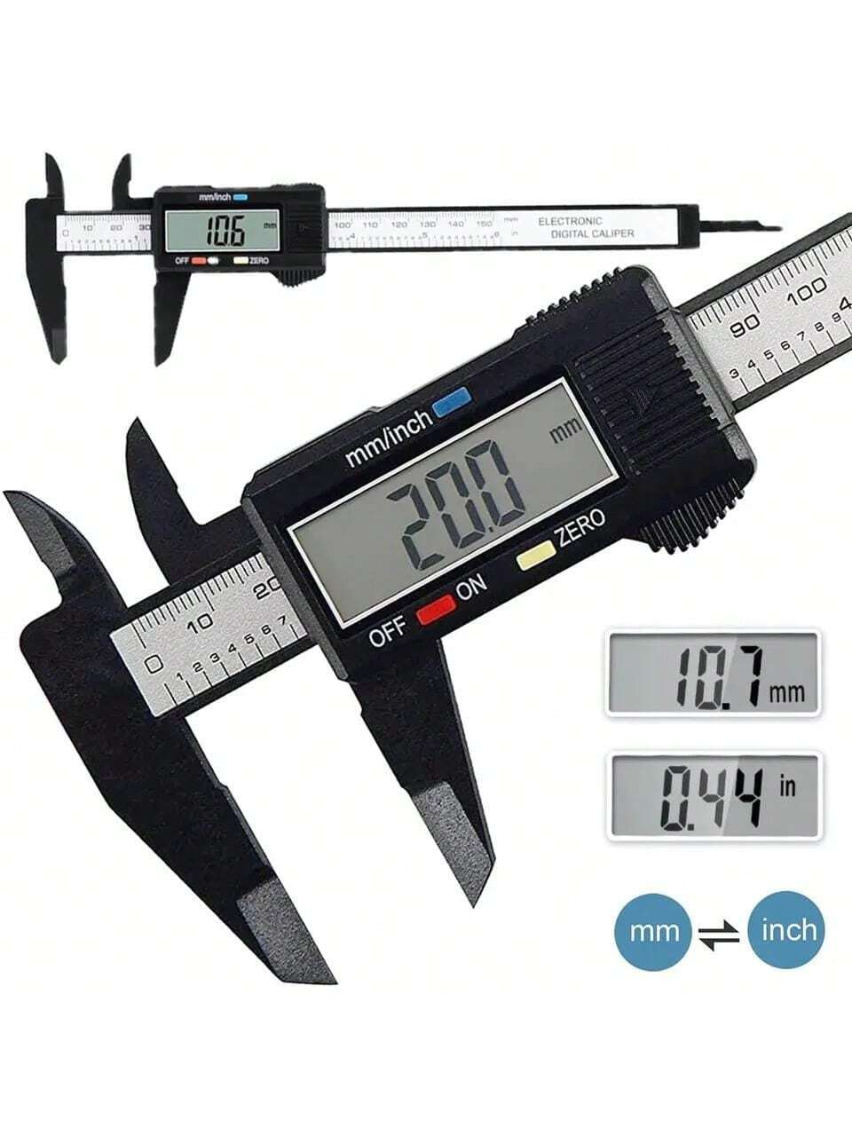 6 Inch/150mm Digital Electronic Caliper, Carbon Fiber Dial Vernier Caliper Micrometer Measuring Tool