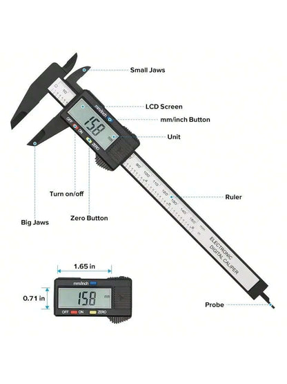 6 Inch/150mm Digital Electronic Caliper, Carbon Fiber Dial Vernier Caliper Micrometer Measuring Tool