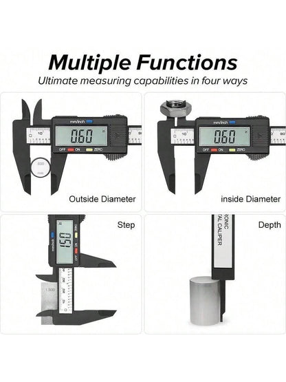 6 Inch/150mm Digital Electronic Caliper, Carbon Fiber Dial Vernier Caliper Micrometer Measuring Tool