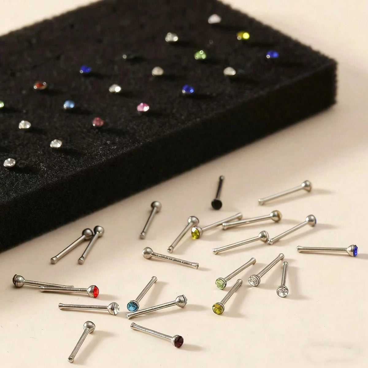 60pcs/Set Basic Straight Nose Stud Set