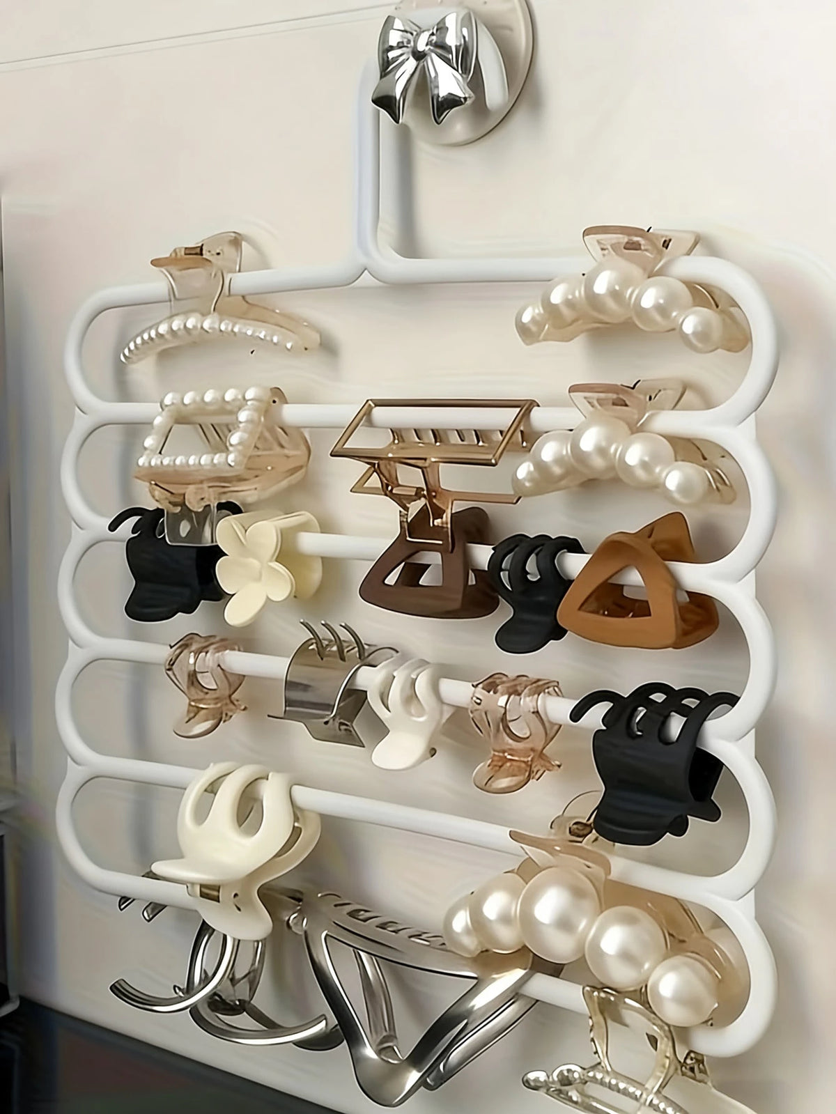 6pcs/3pcs/1pc 5-Tier Multi-Functional Clothes Hanger, Plastic Scarf Pants Organizer Hanger, Non-Slip Upgraded Design, Suitable For Tie, Scarf And Accessory Storage In Wardrobe Or Closet, Perfect Home