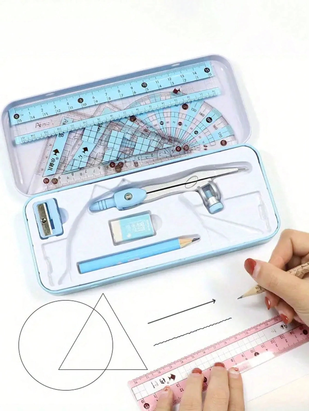 8pcs Ruler, Compass, Pencil Set, Geometry, Mathematics, Drawing Stationery, Mathematics, Boys And Girls Gift, Office Stationery Supplies Set,School Supplies,Back To School