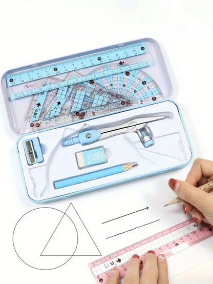 8pcs Ruler, Compass, Pencil Set, Geometry, Mathematics, Drawing Stationery, Mathematics, Boys And Girls Gift, Office Stationery Supplies Set,School Supplies,Back To School