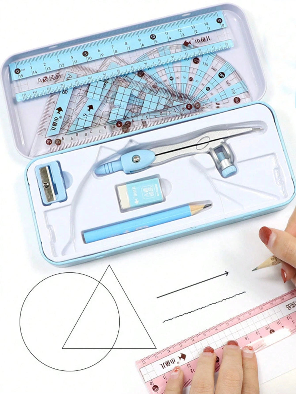 8pcs Ruler, Compass, Pencil Set, Geometry, Mathematics, Drawing Stationery, Mathematics, Boys And Girls Gift, Office Stationery Supplies Set,School Supplies,Back To School
