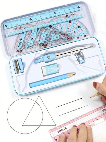 8pcs Ruler, Compass, Pencil Set, Geometry, Mathematics, Drawing Stationery, Mathematics, Boys And Girls Gift, Office Stationery Supplies Set,School Supplies,Back To School