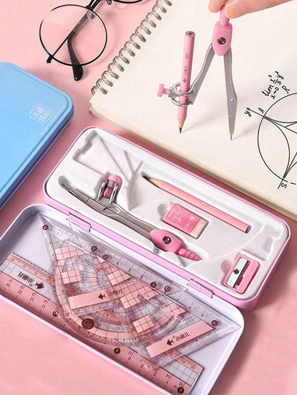 8pcs Ruler, Compass, Pencil Set, Geometry, Mathematics, Drawing Stationery, Mathematics, Boys And Girls Gift, Office Stationery Supplies Set,School Supplies,Back To School