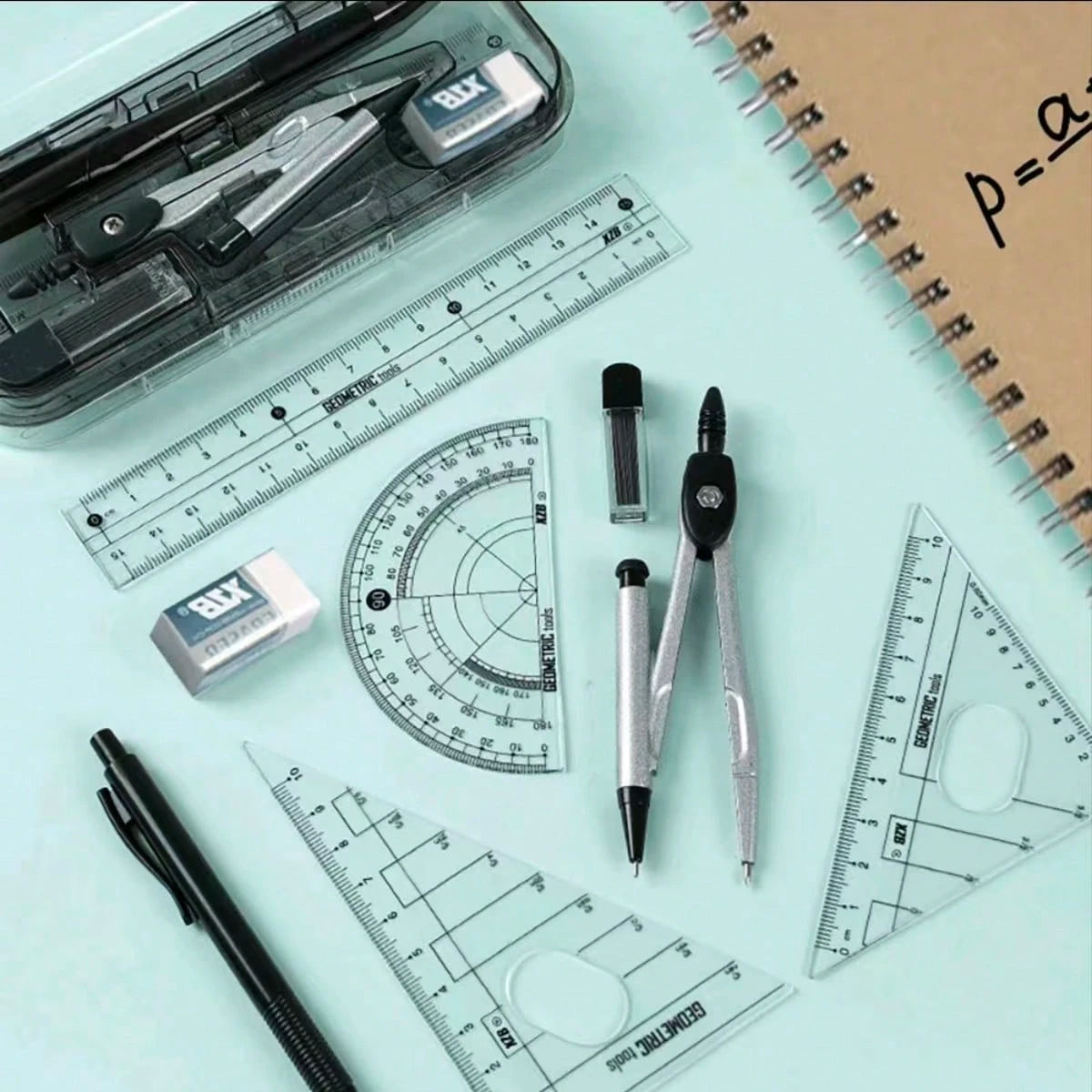 8pcs/Set Minimalist Transparent Compass And Ruler Set, Precise Drawing Tools, Designed For Students, Suitable For Student Use, School Math And Geometry Homework, Back To School Essential