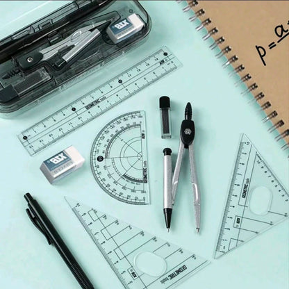 8pcs/Set Minimalist Transparent Compass And Ruler Set, Precise Drawing Tools, Designed For Students, Suitable For Student Use, School Math And Geometry Homework, Back To School Essential