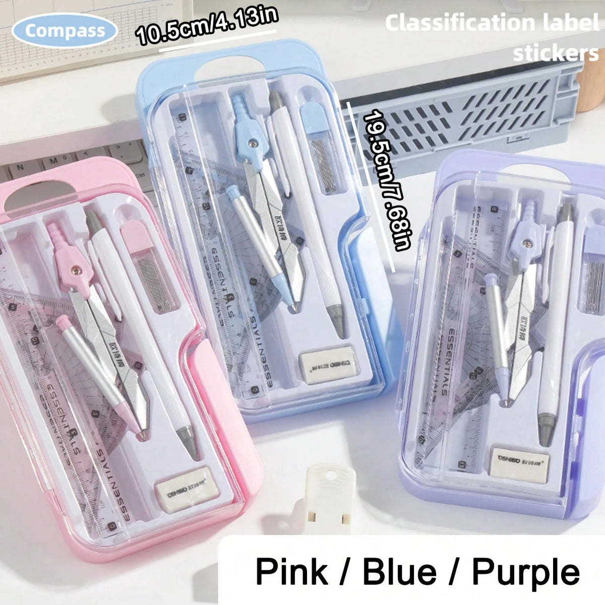 8pcs/Set Minimalist Transparent Compass & Ruler Set, Precise Drawing Tools Designed For Students, Suitable For School Math & Geometry Homework, Back To School