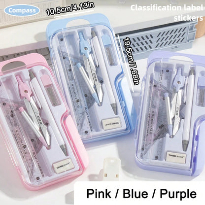 8pcs/Set Minimalist Transparent Compass & Ruler Set, Precise Drawing Tools Designed For Students, Suitable For School Math & Geometry Homework, Back To School