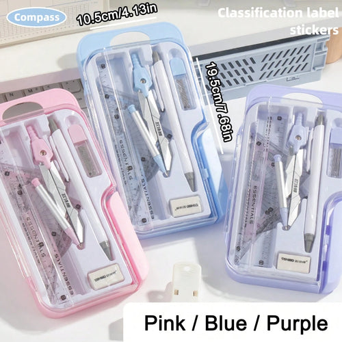 8pcs/Set Minimalist Transparent Compass & Ruler Set, Precise Drawing Tools Designed For Students, Suitable For School Math & Geometry Homework, Back To School