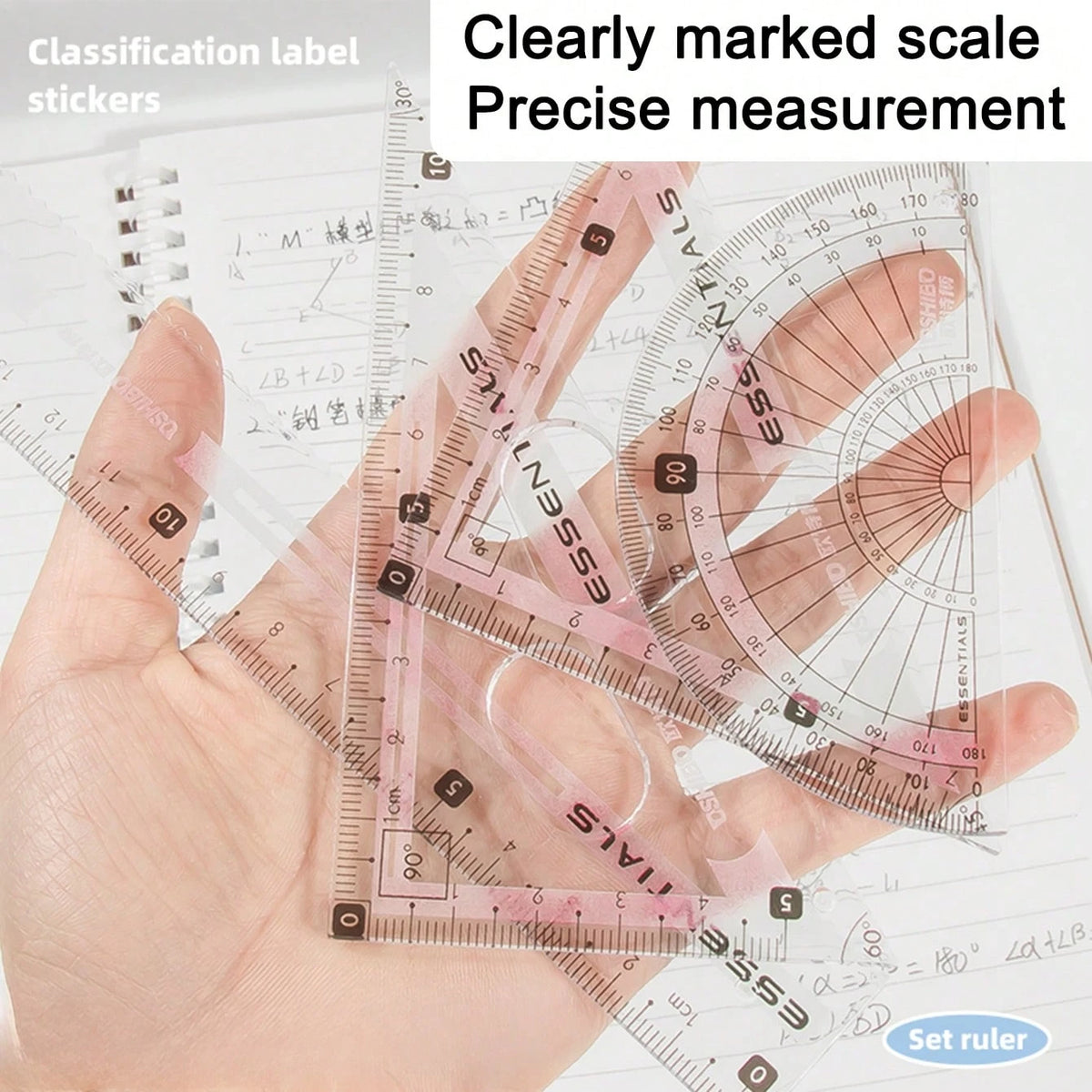 8pcs/Set Minimalist Transparent Compass & Ruler Set, Precise Drawing Tools Designed For Students, Suitable For School Math & Geometry Homework, Back To School