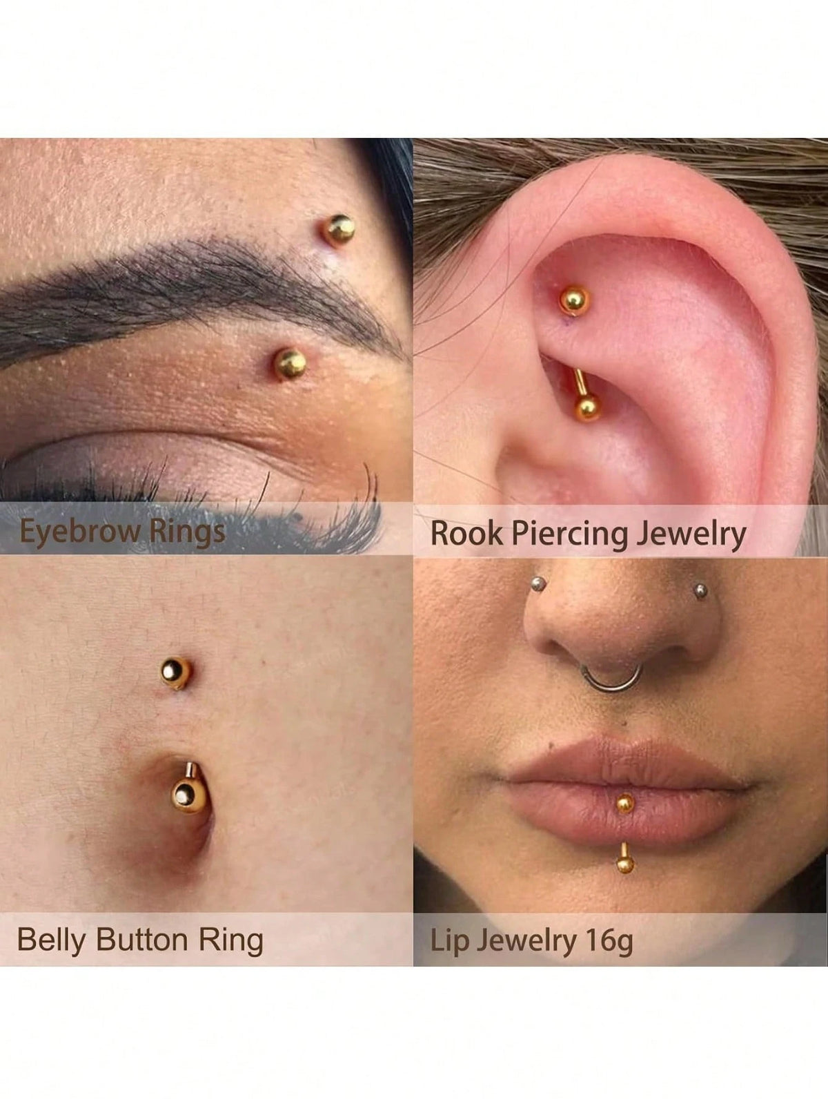 9PCS Gold Eyebrow Piercing Jewelry, Rook Jewelry Gold Silver Eyebrow Rings For Women Men CZ Tiny Labret Lip Daith Helix Tragus 16G 6mm/8mm/10mm