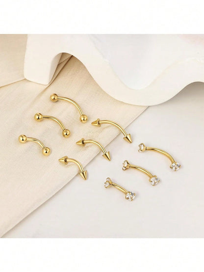 9PCS Gold Eyebrow Piercing Jewelry, Rook Jewelry Gold Silver Eyebrow Rings For Women Men CZ Tiny Labret Lip Daith Helix Tragus 16G 6mm/8mm/10mm
