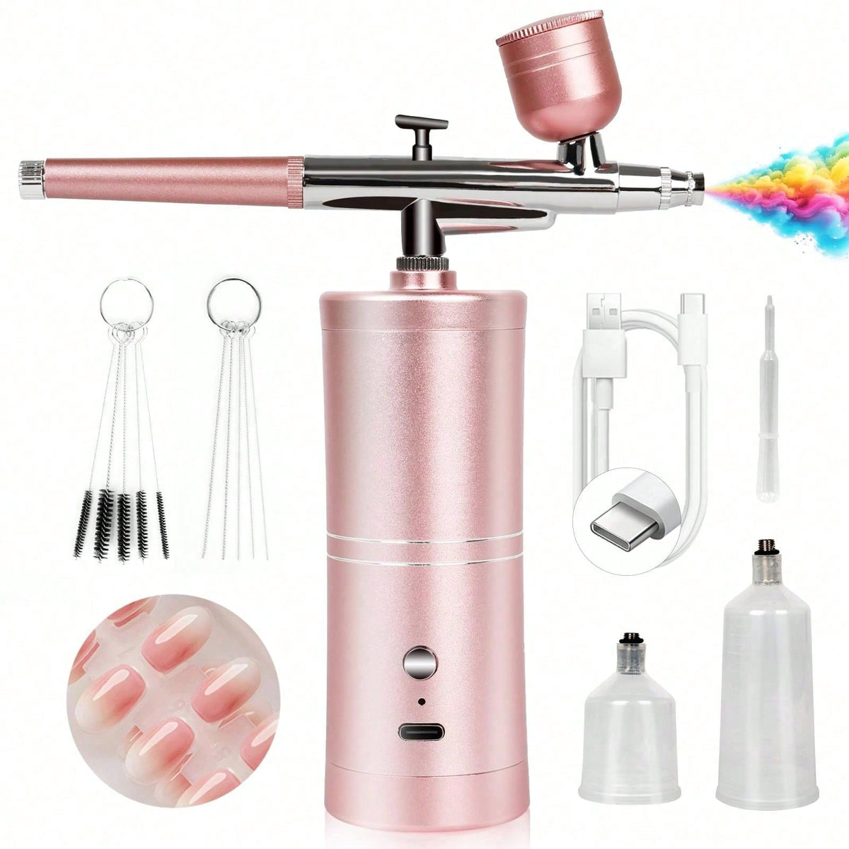 Airbrush Kit With Compressor- 48PSI High-Pressure, Non-Clogging Air Brush Set Cordless Rechargeable With 0.25mm Nozzle And Cleaning Brush For Nail Art, Makeup, Painting, And Cake Decorating