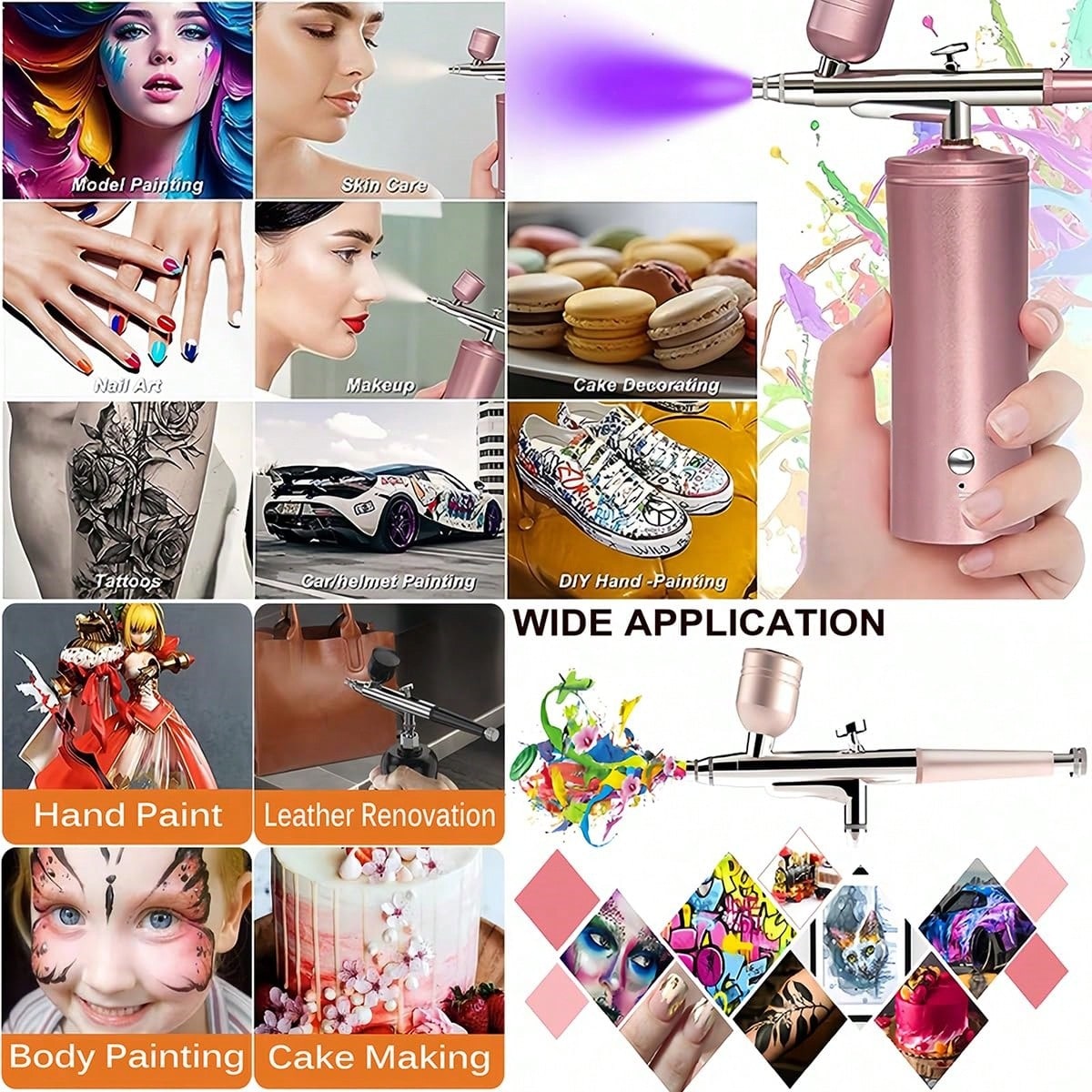Airbrush Kit With Compressor- 48PSI High-Pressure, Non-Clogging Air Brush Set Cordless Rechargeable With 0.25mm Nozzle And Cleaning Brush For Nail Art, Makeup, Painting, And Cake Decorating