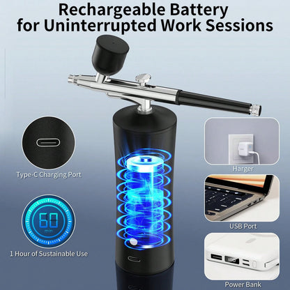 Airbrush Kit With Compressor- 48PSI High-Pressure, Non-Clogging Air Brush Set Cordless Rechargeable With 0.25mm Nozzle And Cleaning Brush For Nail Art, Makeup, Painting, And Cake Decorating