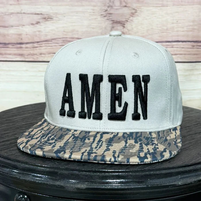 Amen Embroidered Flat Brim Camo Hat