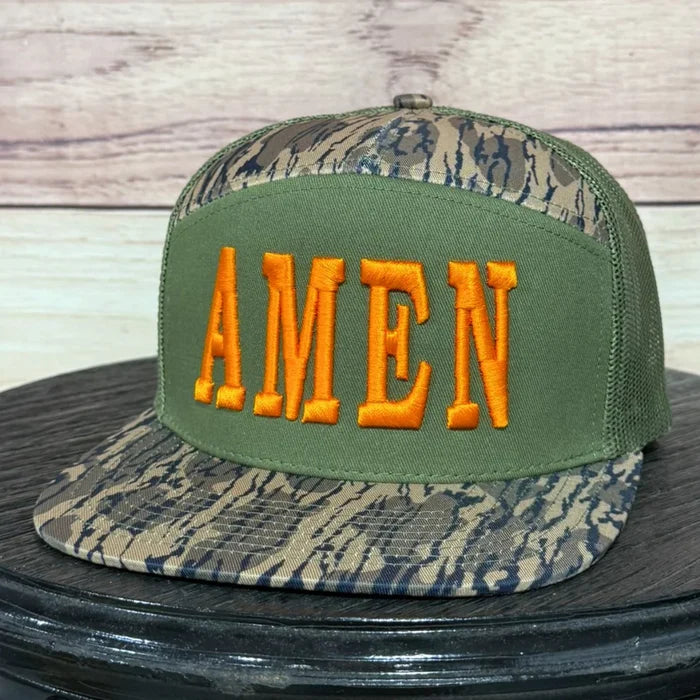 Amen Embroidered Flat Brim Camo Hat
