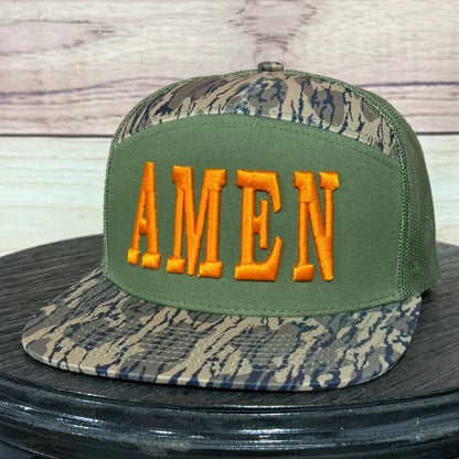 Amen Embroidered Flat Brim Camo Hat