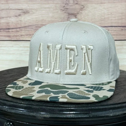 Amen Embroidered Flat Brim Camo Hat