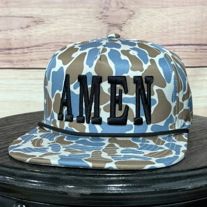 Amen Embroidered Flat Brim Camo Hat