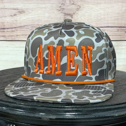 Amen Embroidered Flat Brim Camo Hat