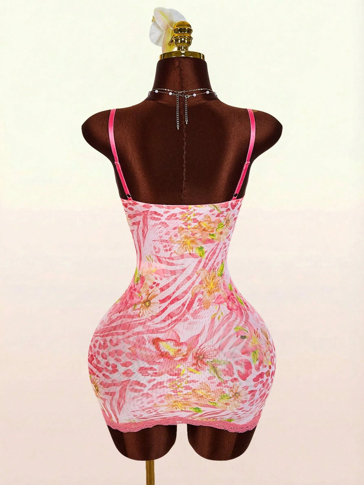 Amplova Pink Leopard Print,Summer,Cute,Club Night Lace Cup Detail Tropical Floral Mesh Bodycon Mini Dress For Women,Y2k Elegant Party Wedding Guest Outfits