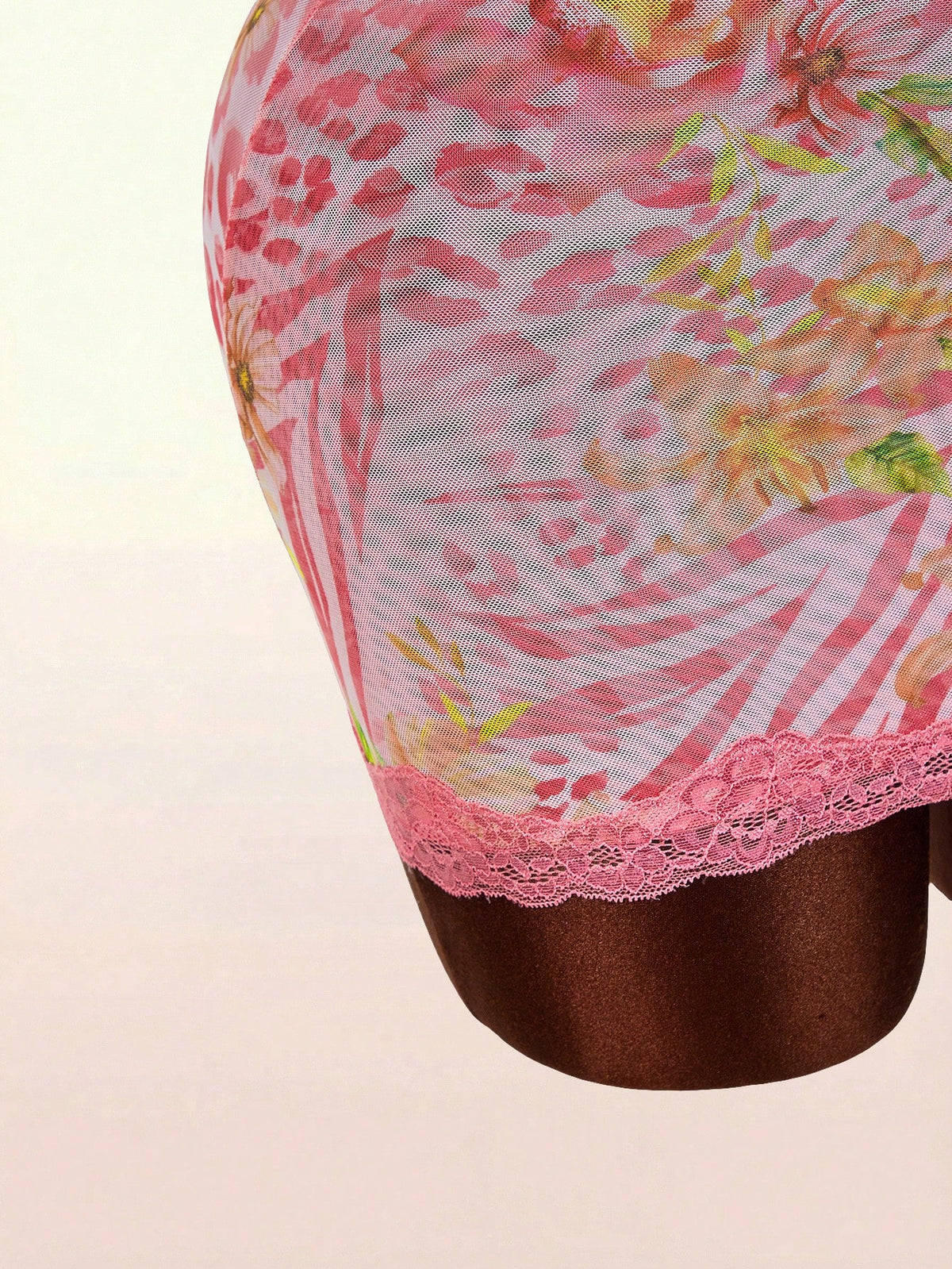 Amplova Pink Leopard Print,Summer,Cute,Club Night Lace Cup Detail Tropical Floral Mesh Bodycon Mini Dress For Women,Y2k Elegant Party Wedding Guest Outfits