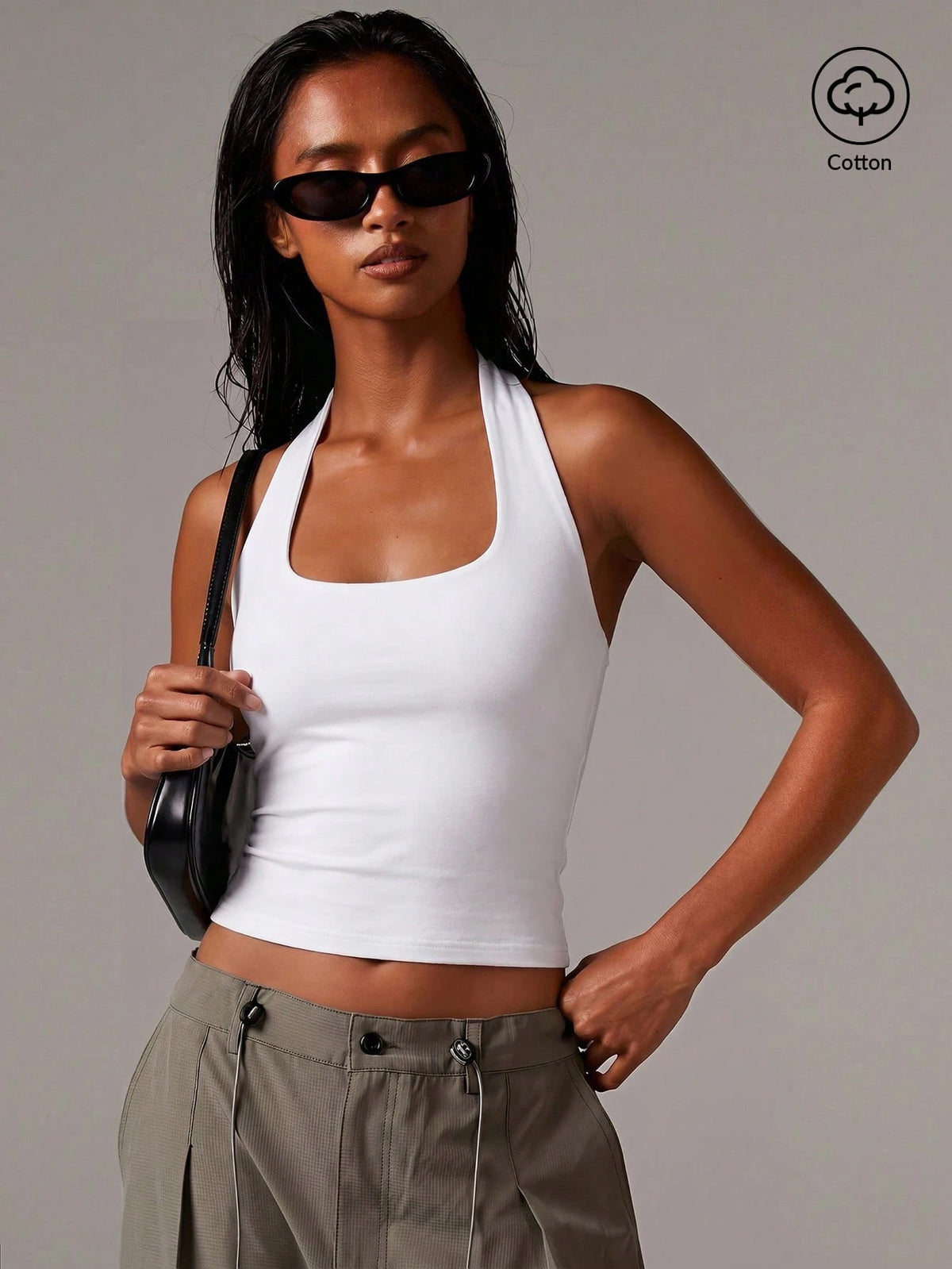 Athîral Women's Casual Basic Solid Color Suspender Knitted Top, Soft And Comfortable Elastic Knitted Top, Date Party Set, Multifunctional White Seasonal Item