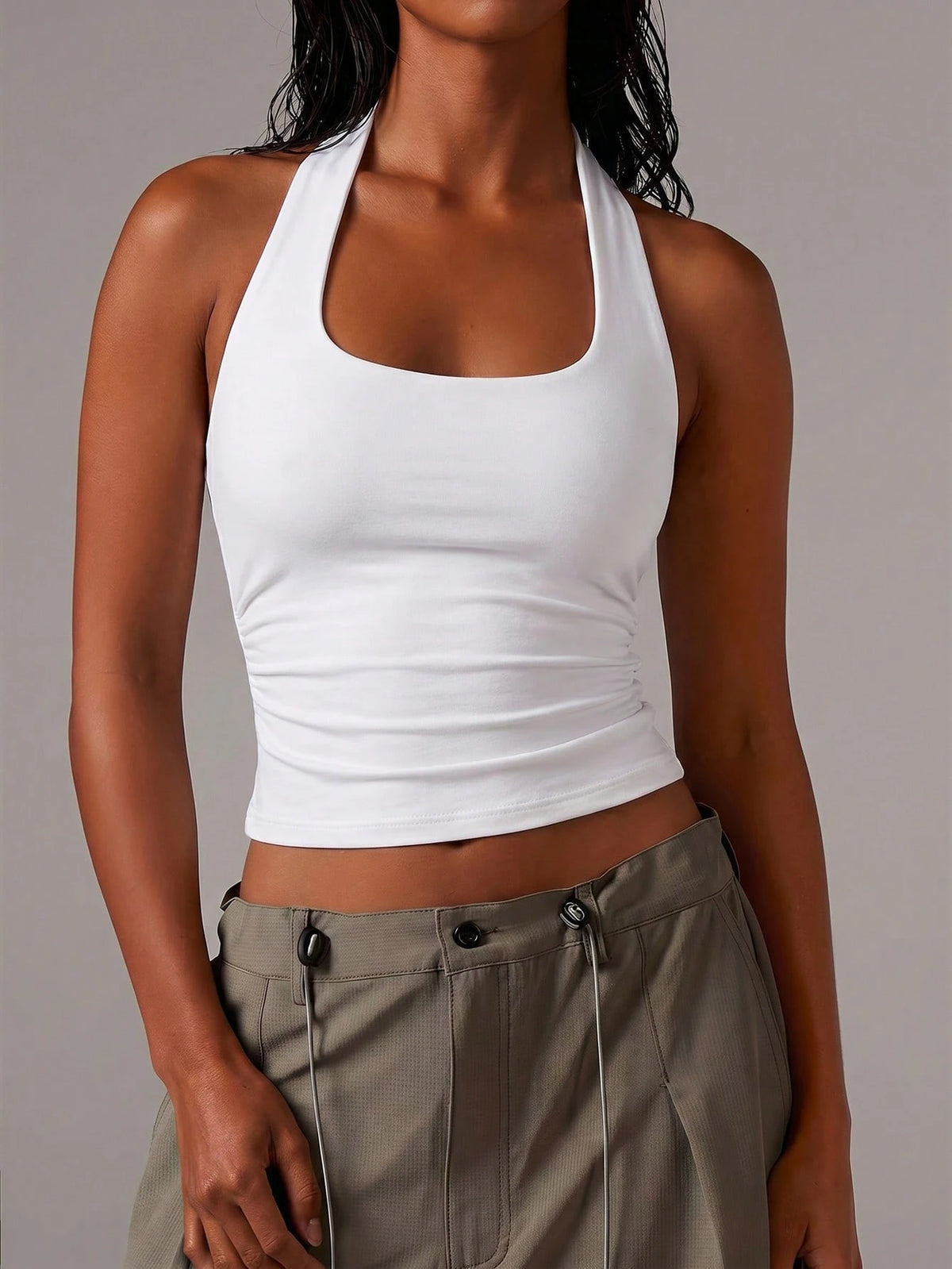 Athîral Women's Casual Basic Solid Color Suspender Knitted Top, Soft And Comfortable Elastic Knitted Top, Date Party Set, Multifunctional White Seasonal Item